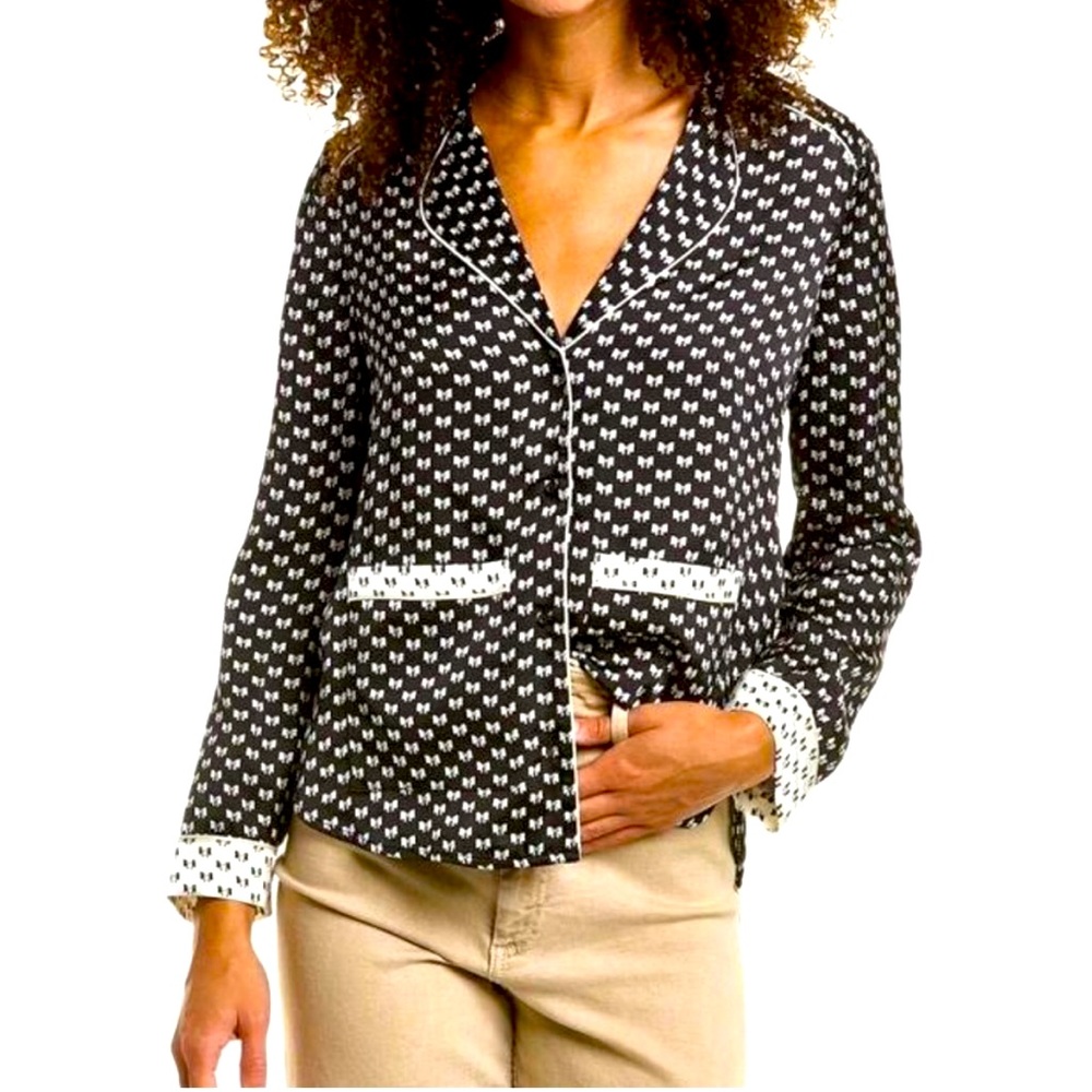 Maje Casty Bow Print Satin Shirts